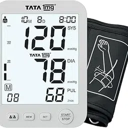 Tata 1mg Wide Screen Blood Pressure Monitor | High Accuracy | Irregular Heartbeat Detection | Large Backlit Display | Universal Cuff | 2-User, 180 Memory | USB-C & Battery | Gold Chip Microcontroller- White-image-29