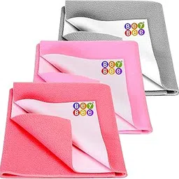 BeyBee Non-Toxic Quick Dry Sheet for Baby|Reusable Waterproof Baby Cot Sheet for Toddler Infant|Waterproof Extra Absorbent Mattress Protector (Salmon Rose+Pink+Grey, Small, Pack of 3)-picture-30