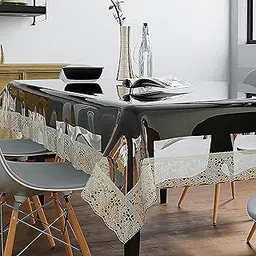 Fancy Walas Premium High Thickness Transparent Table Cover with Lace, 15 mm Thick, Durable and Waterproof, PVC Rectangular 6 Seater Dining Table Cover, Table Cloth Cover (Golden Lace, 90 x 60 inch)-picture-20
