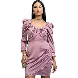 tokyo talkies Women's Long Sleeves Sweet Heart Neck Solid Dresses | Stylish Dresses | Party Dresses-picture-32