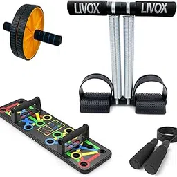 LIVOX Push up Rack Board and Dual Wheel Abs Roller with Tummy Trimmer, Skipping Rope - Home Gym Equipments for Men and Women Gym Set for Home Workout Gym kit Combo (Multi)-image-24