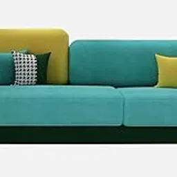 SMR Handicraft -Modern 3-Seater Sofa with Velvet Upholstery, Steel Legs, Decorative Cushions (Teal and Yellow)-picture-29