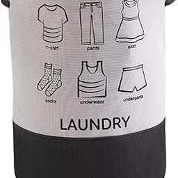 HOKIPO Folding Laundry Bag for Clothes Hamper, Collapsible Storage Basket, White Black (AR-5867-WHTBLK)-picture-46