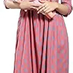dzzo Women's Printed Rayon Maternity Dress & Baby Feeding Kurti with Zipper | Pre & Post Pregnancy Dress | Women Round Neck 3/4 Sleeves Regular Fit Maternity Feeding Kurti/Dress image 1