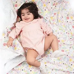 haus & kinder 100% Cotton Reversible Muslin Blanket For Newborn Baby Boy And Girl, Triple Layer Blanket 0-2 Years, Size- 120 Cm X 120 Cm (Little Bloom), Blue, 200 TC-image-58