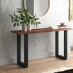 METALBUCKS Metal Bucks Contemporary Metal & Solid Sheesham Wood Live Edge Console Table For Entryway, Live Edge Console Table For Hallway, Console Table For Living Room, Brown-picture-17