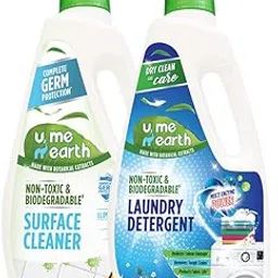U Me & Earth Plant based Laundry Detergent Liquid (975 ml) & Surface Cleaner Citronella (975 ml) Combo Pack of 2 | Biodegradable & Non-Toxic | Natural Germ Protection & Rough on Stains | Skin friendly image 1