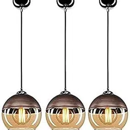 Luster Doom Globe Shade Ceiling Hanging Pendant Light Lamp for Bedroom, Living Room(Metal, Glass) Pack of 3-picture-26