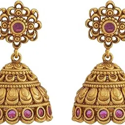kushal's Fashion Jewellery Ruby Gold Polished Push Back Antique Jhumkis | Best For Bride, Bridemaids & Special Occasion | Earrings For Women - 441933-picture-13