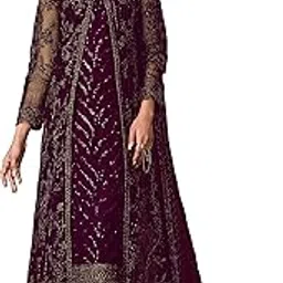 Anarkali Net and Satin Straight Suits for Women | Semi stitched Embroidered Dress for Women | Gown With Dupatta for Women 2023 | Gown in Clothing & Accessories-image-11