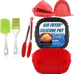 ITUSHA 3 Air Fryer Silicone Liners & 3 Air Fryer Accessories - 7.5 inch (3-5 Qt+) Silicone Baskets/Pots/Liners with Oven Mitts, Basting Brush and Tongs (Multicolour) (P2 with SQ)-image-88