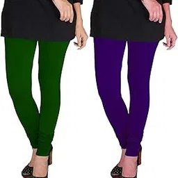 rrtbz Cotton Lycra Women's Leggings (Dark Green & Purple) Pack of Two - Large-picture-26