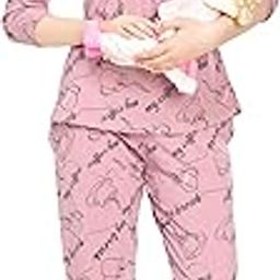 ZEYO Women's Cotton Cup & Saucer Printed Nursing & Maternity Night Suit Set Of Top & Pajama Set Feeding Night Dress 5799-picture-49