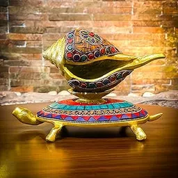 The Artage Brass Shankh Tortoise Vastu Items Statue Showpiece Home Decor Gifting Office Decorative Piece for Puja Room Living Room Positive Figurine Artefact Tableware L*B*H 20CM*14CM*14CM, Figures-picture-25