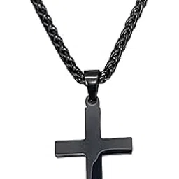 degolso Stainless Steel Cross Necklace for Men - Silver Black Chain Cross Pendant Mens Jewelry Baptism Gifts for Boys 22in-picture-41