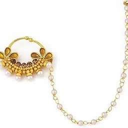 gc premium jewellery Antique Finish Kundan and CZ Nose Pin with Pearl Charms-picture-17