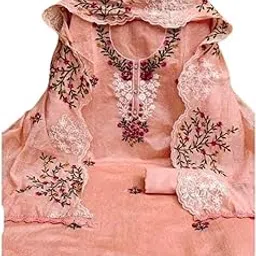 Cotton Chanderi Embroidered Salwar Suit for Women | Unstitched Dress Material with Heavy Dupatta & Lace Work | Patiala Style-image-9