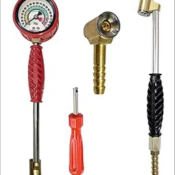 Air Flow Twin Head Air Valve Connector+ Tyre Air Chuck Inflator + Twin Tyre Connector with Pressure Guage + Screw Driver Valve Die (Combo Pack of 4)-picture-18