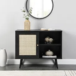 Modern Cane Cabinet with Storage Shelves – Black Wood Finish, Mid-Century Design-picture-22