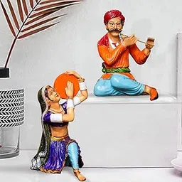 Xtore Resin Rajasthani Traditional Musical Couple Decorative Showpiece for Home Decor (Pack of 2, Multicolor)-picture-17