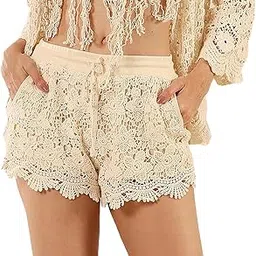 icw Women's Anti-Exposure Wide-Leg Bohemian Hollow Out Crochet Knit High Waist, Beach Shorts DN5026-picture-26