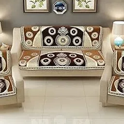 Sawna Homes Chenille Sofa Cover Set 5 Seater For Living Room - 3 Seater & 2 Seater Sofa Slip Covers For Home - Premium Furniture Protector Panels For Sofa Couch Office, 10 Piece, Coffee Chiku-picture-35