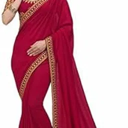 mistigriz women fashion Red banarasi Embroidered saree| Cotton saree for farewell with Lace Border and Un-Stitched Blouse Piece-picture-56