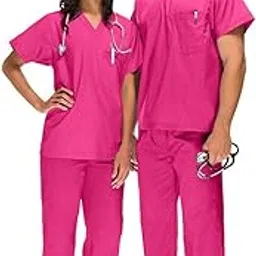 Primestore Unisex Scrub Suit set V-Neck 3 Pocket Top and Cargo Type Trouser (44-XXL, Shocking Pink)-picture-12