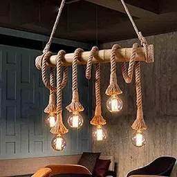 LIGHTZILLIA Hand Made Hanging Lamp Vintage Retro Industrial Loft Ceiling Rustic Chandelier Hemp Woven Jute Rope Twine Pendant Light for Livingroom, Farmhouse, Restuarents (Bamboo)-picture-29