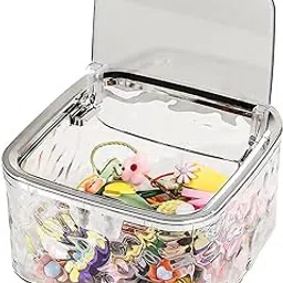 Seafrrzios Hair Accessories Storage Box - Clear Hair Tie Organizer | Clear Pet Storage Container with Lid | Tool Box Hair Containers with Lid | Hair Organizer Storage for Headband Bows Hair Clip-picture-27