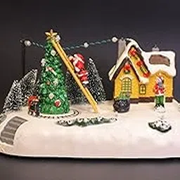 Christmas Village LED Musical Scene with Santa, Illuminated Holiday Decoration with Christmas Tree, Snow Base, 24 x 15 cm-image-26