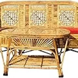 KANEKARTS Bamboo Chair Premium Cane Sofa Set with Table for Home, Office, Living Room, Balcony, Garden, Indoor & Outdoor | Brown Foam Cushions-image-10