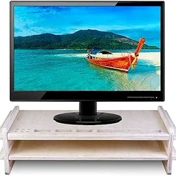 XSOURCE Wooden Monitor Stand Riser – Ergonomic Desktop Organizer for Computer and Laptop – Premium Birchwood Shelf for Home Office and Workspace (STYLE- 2) image 1