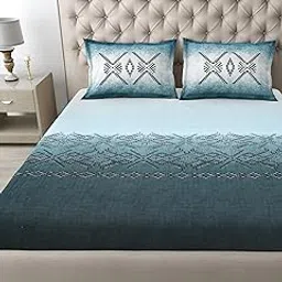 MAFATLAL King Size Cotton Bedsheet 108x108 Inches | 186 TC | Premium Soft & Breathable Fabric | All-Season Comfort with 2 Matching Pillow Covers (Aqua Blue)-image-27
