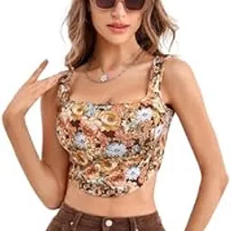 JINJIN FASHION Women's Floral Print Crop Top, Square Neck, Sleeveless Summer Tank Top-picture-24