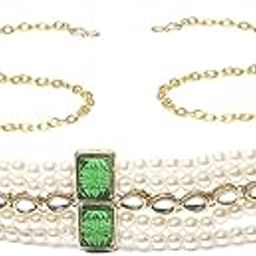 karatcart Green Carved Stone Studded Pearl and Kundan Beaded Kamarbandh for Women-picture-46