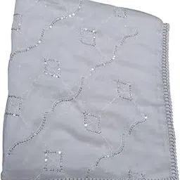 White Chiffon Dupatta with Sequin Embroidery and Lace Border, Traditional Indian Wear-picture-19