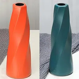 SATYAM KRAFT 2 Pieces Small Size Unbreakable Geometric Vase (ONLY VASE, NO Flower) for Flower Pot, Gift, Home Decor, Aesthetic, Nordic Design, Decoration and Craft (8 Inch) (Blue and Orange)-image-88