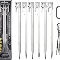 Pegs, Tent Pegs, 11.0 inches (28 cm), Camping Setup, Outdoor, Forged Pegs, Stainless Steel 420, Integrated, U-Shaped, Set of 6, For Outdoor Climbing, Hard Soil, Sand, Grassland, Stake Peg Set-picture-13