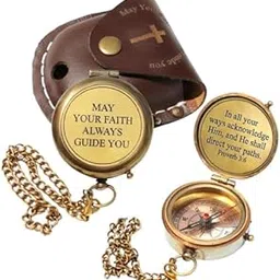 2'' Brass Compass – “May Your Faith Always Guide You” Engraved with Leather Case | Gift of Faith-picture-15