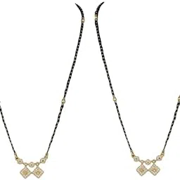 akshara collections Gold Plated Mangalsutra Set with Black Beads Chain, Modern Pendant Design, Pack of 2-picture-27