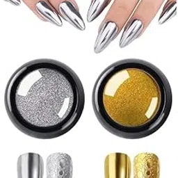 2Pcs Nail Art Chrome Powder, Mirror Metallic Effect Premium Salon Nail Glitter Manicure Pigments, Long-Lasting Gel Chrome Powder for Nails, DIY Nail Art Decorations (Gold & Silver)-image-87