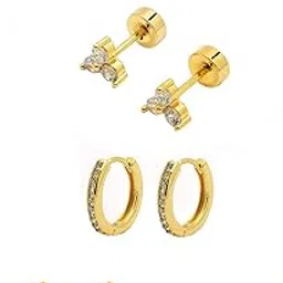 scintillare by sukkhi Latest Stylish Gold Plated Cubic Zirconia Stones with Stainless Steel Hoop & Studs style Anti Tarnish Combo Earrings for Women & Girls Pair of 5|CBE116079-picture-35