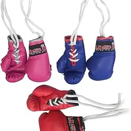 USI UNIVERSAL Boxing Gloves, 613PVC Miniature Punching Bag/Karate Gloves For For Car Hanging & Souvenirs, PVC Construction (Multicolor, Pack Of 6 Pcs) image 1