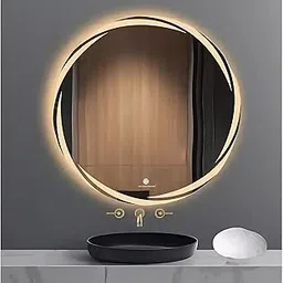 AR-RAHMAAN Round Golden Glow Dimmable LED Bathroom Mirror with Touch Sensor Triple Light Mode(24 x 24 Inch)|Wall Mirror for Bedroom Living Room Washbasin Mirror-picture-27