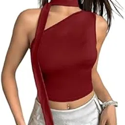 tivante Solid One Shoulder Tube Crop Top for Women with Scarf || y2k Summer top for Women-picture-10