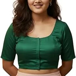 naidu hall Women’s Silk-Blend Padded Blouse Solid Front-Open Readymade Saree Blouse for Women Elbow Sleeve Stylish Ethnic Crop Top for Saree & Lehenga Premium Blouse for Women-picture-27