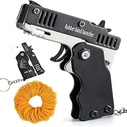 Kids Rubber Band Gun Toy with 60 EVA Elastic Bands, Outdoor Toy Gun for Kids 8-12, Durable Plastic Rubber Band Launcher for School Activities, Playdates & Gift Giving (10x8cm, Black)-image-27