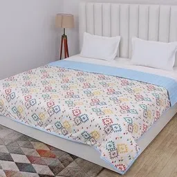 PRINDA Cotton Floral Pattern Lightweight Reversible Double Blanket, Duvet, Comforter, AC Dohar Size-254X272 CM Cream-picture-27