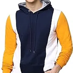 maniac Color Block Men's Fullsleeve Hooded Yellow Cotton Slim Fit Tshirt-picture-10